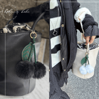 【MINEkobe original】Cherry pompon fur leather bucket bag