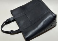 【受注生産】キャンバストートのような革バッグ（見返し付・黒色）