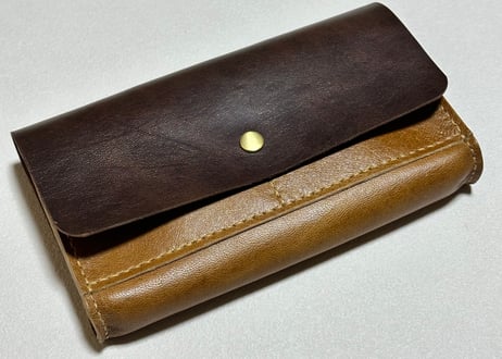 【在庫有・即納可能】たっぷり入る通帳ワイドケース（通帳１０冊＋印鑑＋カード収納可・焦茶✖︎キャメル）