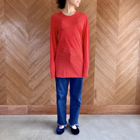 ユニセックス長袖Tシャツ　朱色