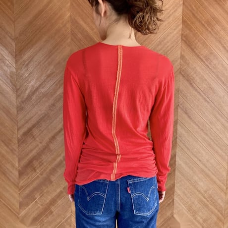 ユニセックス長袖Tシャツ　朱色