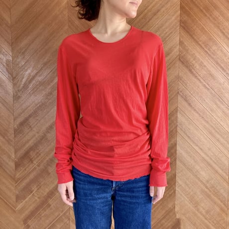 ユニセックス長袖Tシャツ　朱色