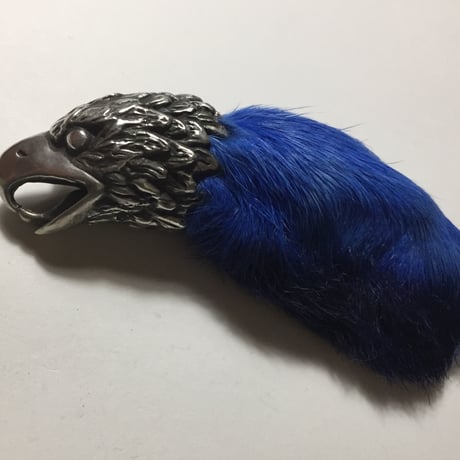 ◆シルバー◆イーグルヘッド ラビットフット キーホルダー◆ブルー