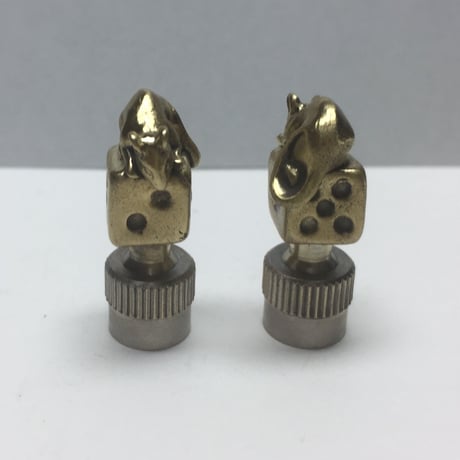 ◇真鍮∇石付き◇ 2個セット◇ネズミ & サイコロ バルブキャップ