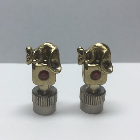 ◇真鍮∇石付き◇ 2個セット◇ネズミ & サイコロ バルブキャップ