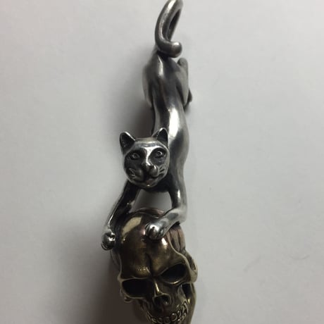 ■シルバー×真鍮■猫と髑髏のペンダント