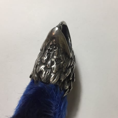 ◆シルバー◆イーグルヘッド ラビットフット キーホルダー◆ブルー