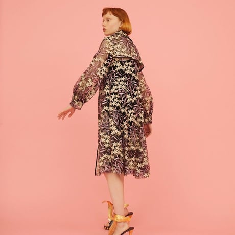 Lace floral trench coat
