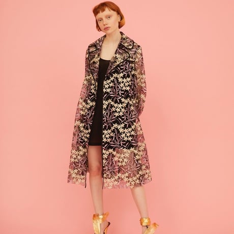 Lace floral trench coat