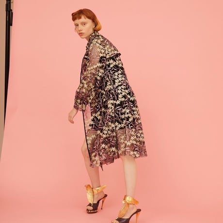 Lace floral trench coat