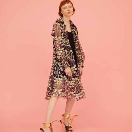 Lace floral trench coat
