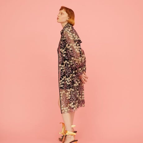 Lace floral trench coat