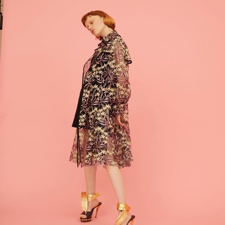 Lace floral trench coat