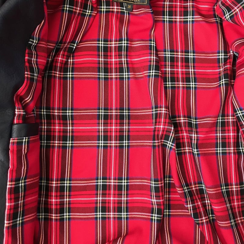 値下げ】vanson フード赤黒チェック ジャケットSサイズ
