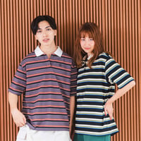 【takee】Loose-Fit Border Polo Shirt