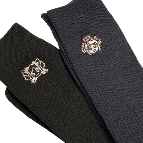 原宿バーチャルパーク　猫吹ケムリ×PARK  刺繍ソックス ブラック