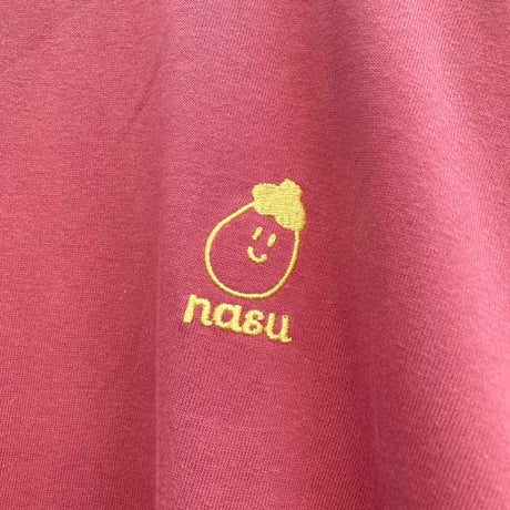 ナスの刺繍ロンT レッド（Eggplant Embroidery Long Sleeve T-shirt Red）