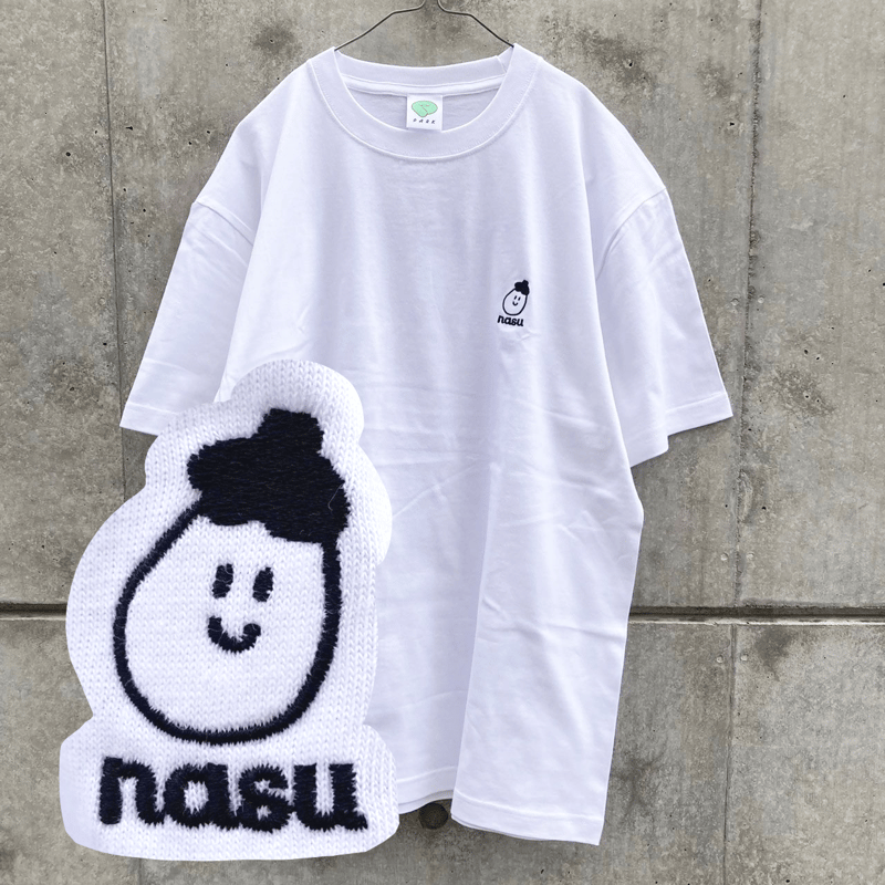 ナスの刺繍T ホワイト（Eggplant Embroidery T-shirt White）