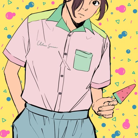 【宇宙サマー】MELON MELON COLORBLOCK BUTTON DOWN