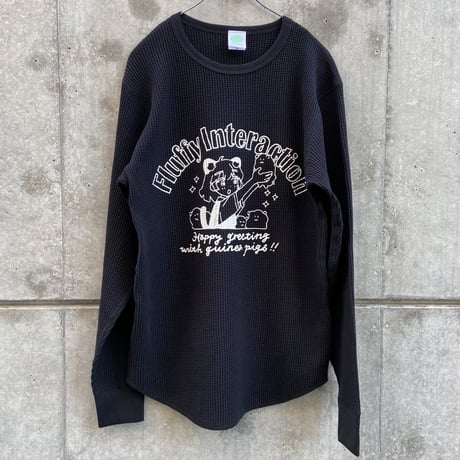 こともるワッフルロンT ブラック（Kotoko & Guinia Pig Waffle Long Sleeve T-shirt Black）