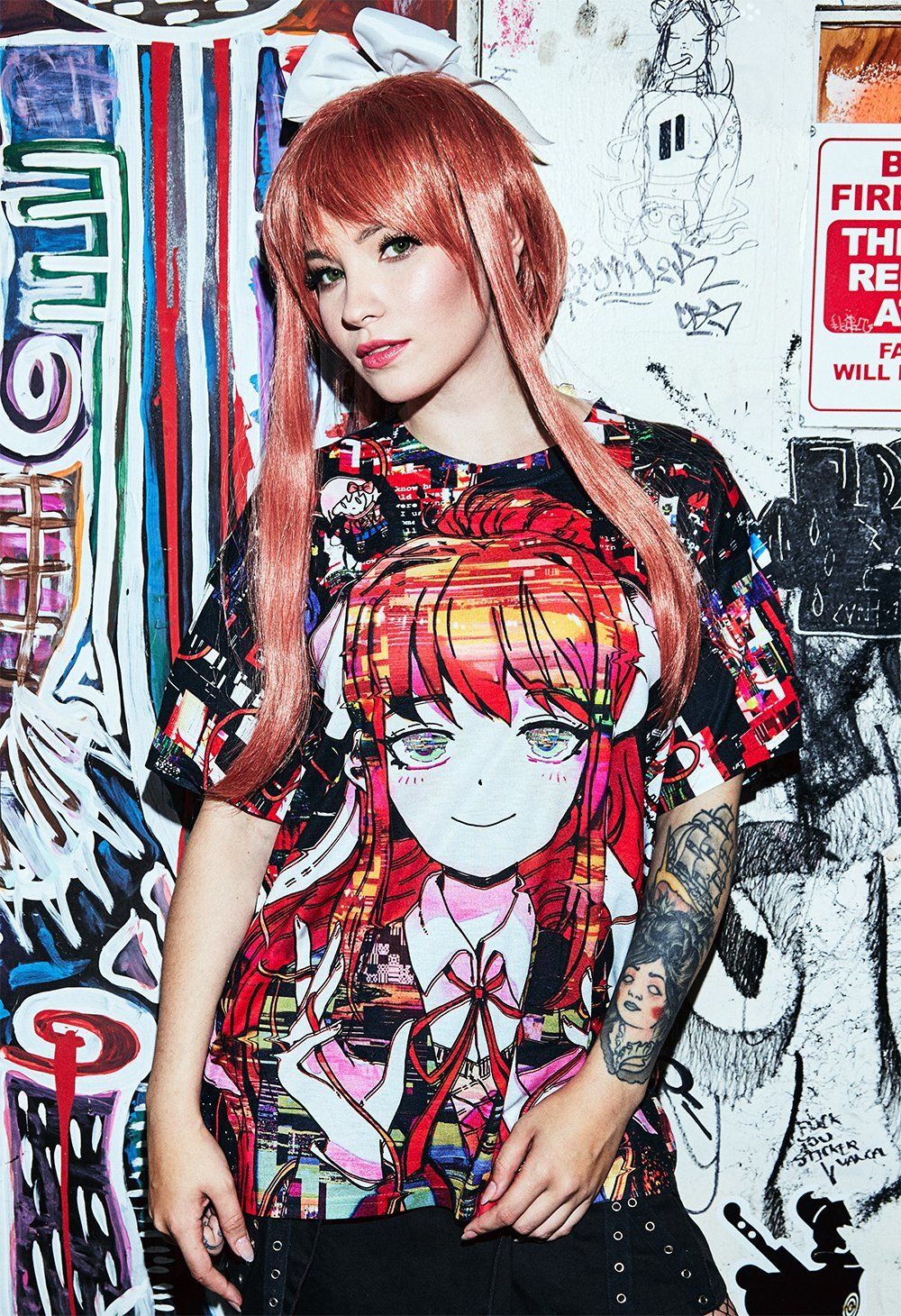 ドキドキ文芸部 モニカ Tシャツ kaomoji x Doki Doki Literature Club】Monica T-