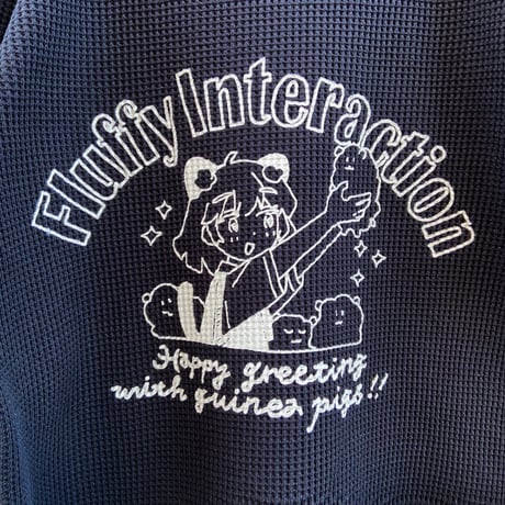 こともるワッフルロンT ブラック（Kotoko & Guinia Pig Waffle Long Sleeve T-shirt Black）