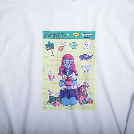 【東京ガンボ】おもしろシール風 晴子ロンTee　ホワイト