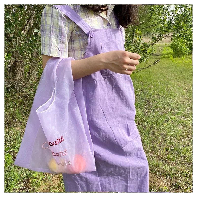 即発送選べる3色☆オーガンジーバッグ エコバッグ 刺繍バッグ