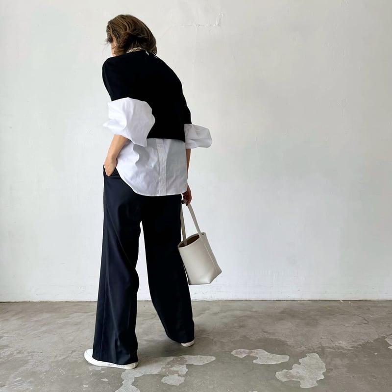 avec deuxclefs クロップドハーフスリーブニット navy avec deuxclefs クロップドハーフスリーブニット navy