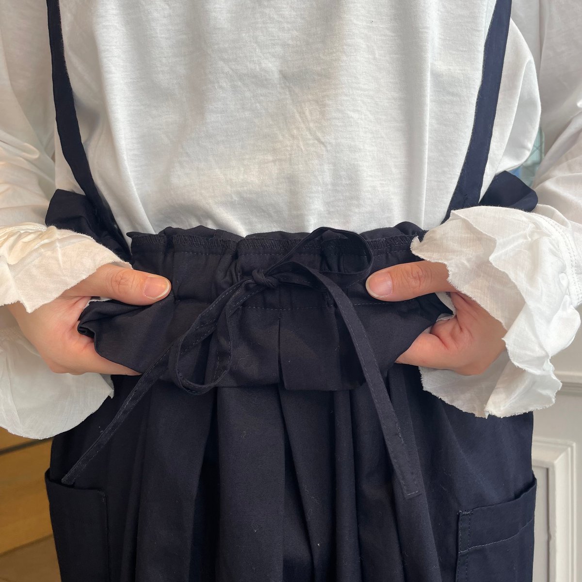 HUIS遠州織物 オーガニックコットン2wayタック&ギャザージャンバースカート HUIS. ギザコットンブロード2wayタック&ギャザージャンバー