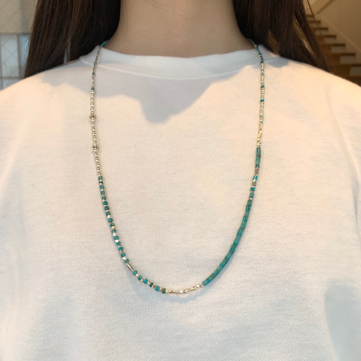 ターコイズネックレス　シルバー　Caroline Tawanyaoma作 ターコイズネックレス シルバー Caroline Tawanyaoma作