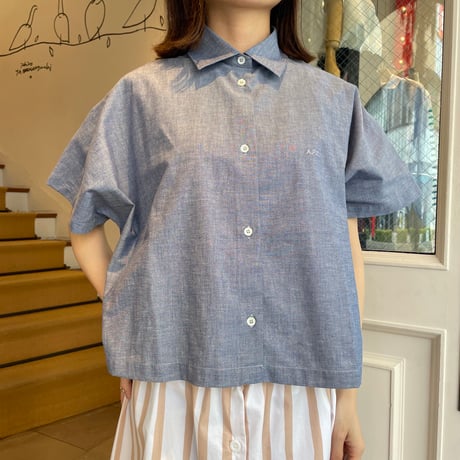 Persevere chanbray shirt パーシビア シャンブレーシャツ Persevere - 【ラスト1点 L 】brand logo long-sleeve oversized