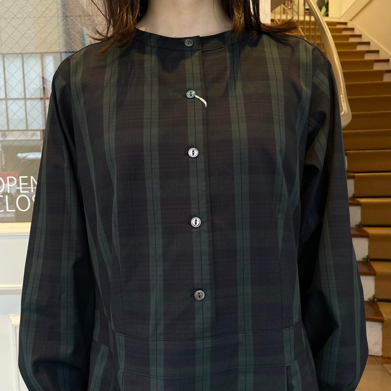 Manna ブラックウォッチクルーネックシャツワンピース | OUI FOYER