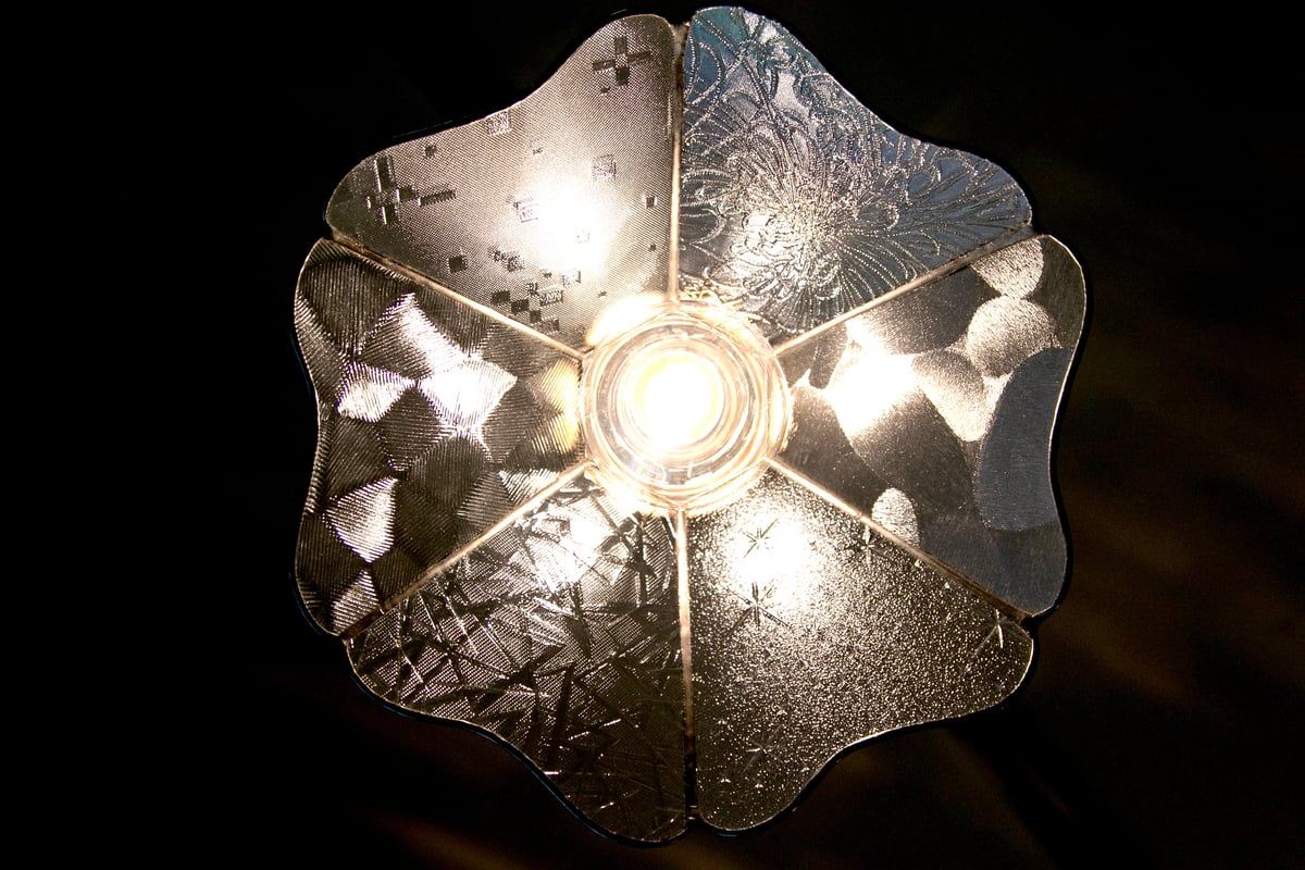 ガラス　電球のかさ　6個セット 受注製作】昭和型ガラス6種類 六面 ﾍﾟﾝﾀﾞﾝﾄﾗﾝﾌﾟ | 旭 屋 ガ ラ ス 店