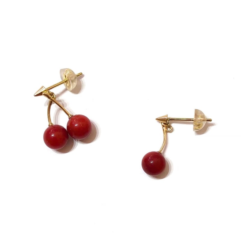 （箱無し）【HELENA THULIN/ヘレナチューリン】bigチェリーピアス 珊瑚ツインズチェリーピアス / S / 18K | throw-a-kiss