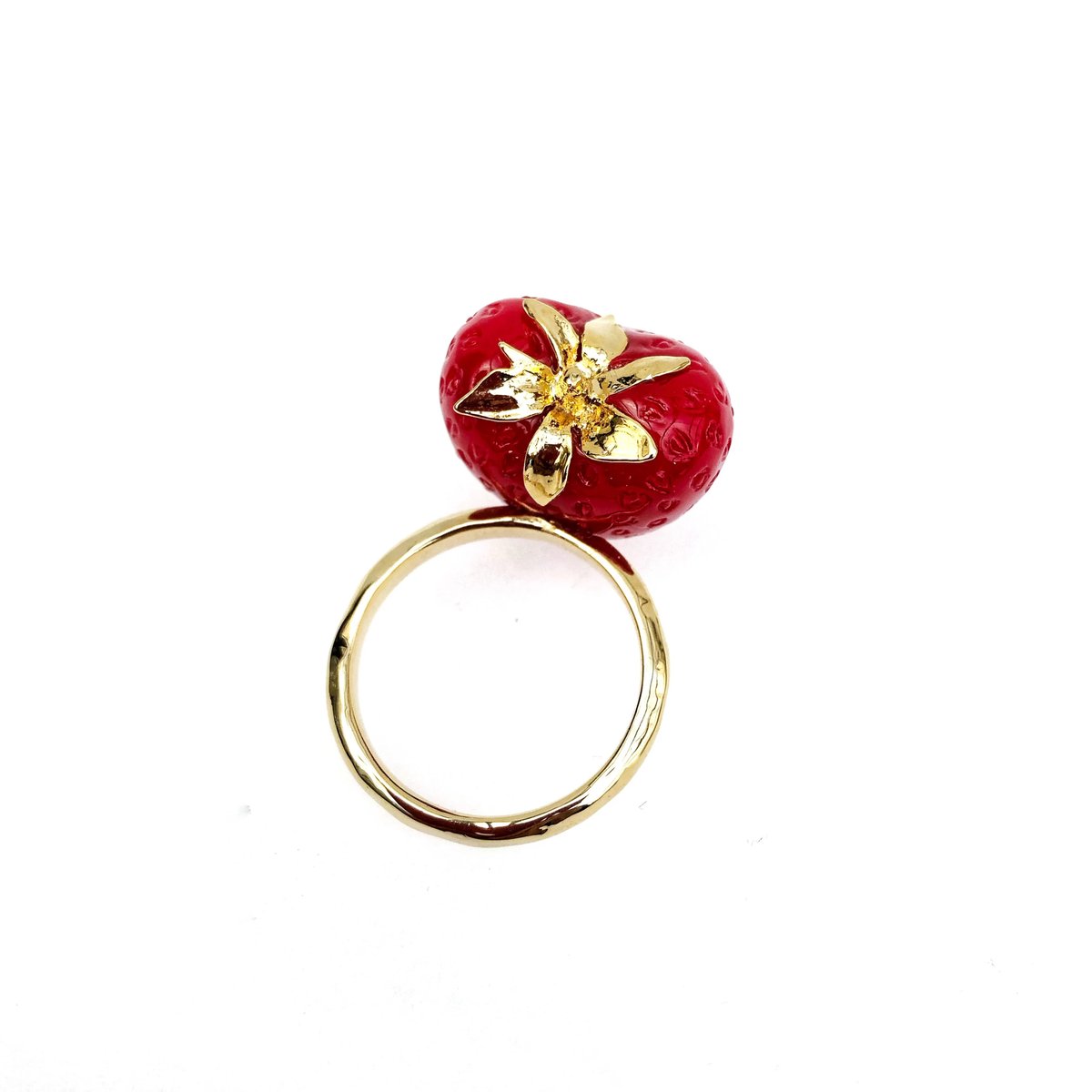 【美品】アンティークリング 苺 いちご ストロベリー ラインストーン ゴールド② VINTAGE - 【美品】アンティークリング 苺 いちご ストロベリー