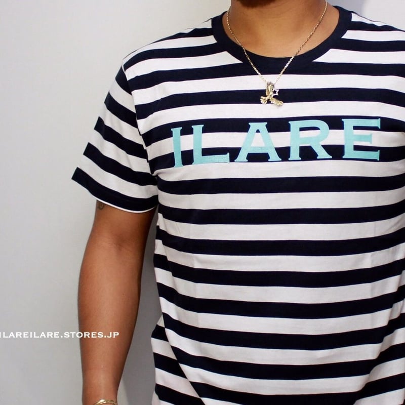 ボーダーネオンカラーロゴTシャツ/ネイビー×ブルー | ILARE