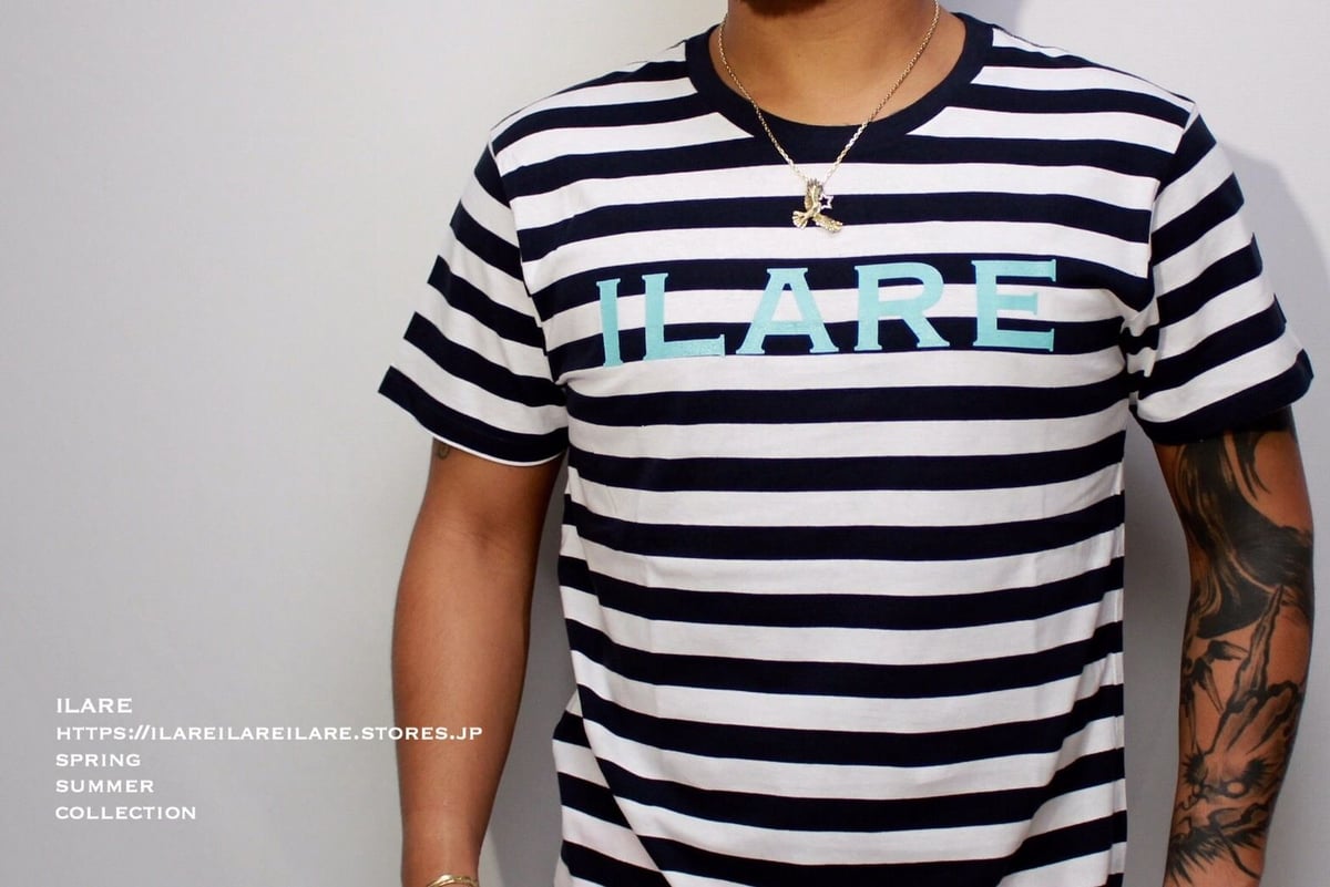 ボーダーネオンカラーロゴTシャツ/ネイビー×ブルー | ILARE