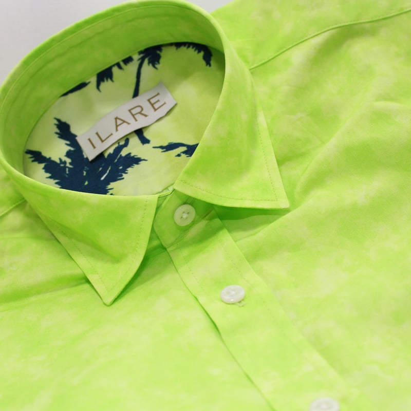 千*尋様 &ellecy　レース開襟半袖シャツ ライムグリーン パームツリーバイカラーシャツ/ライムグリーン/日本国内生産 | ILARE