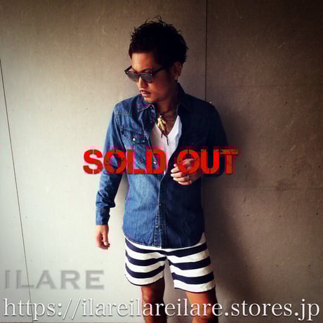 スラブデニム ウエスタンシャツ/ランダムメタルコンチョ/ワンウォッシュ