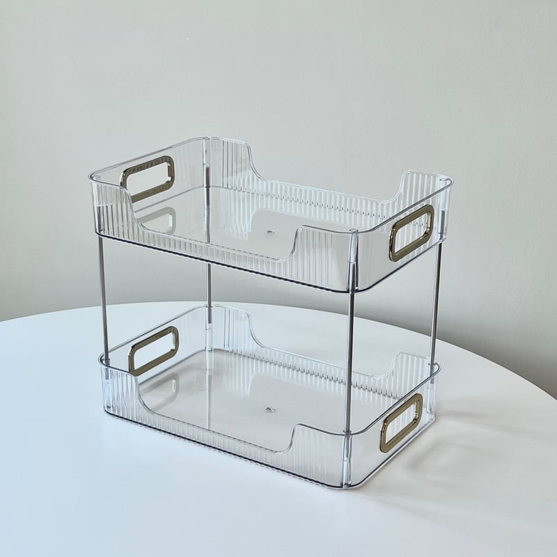 クリア ストライプ模様 2段 コスメ 収納 ラック 全2色 | 70PARK