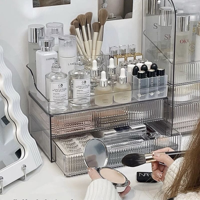 クリア ストライプ模様 二段 引き出し コスメ 収納 | 70PARK