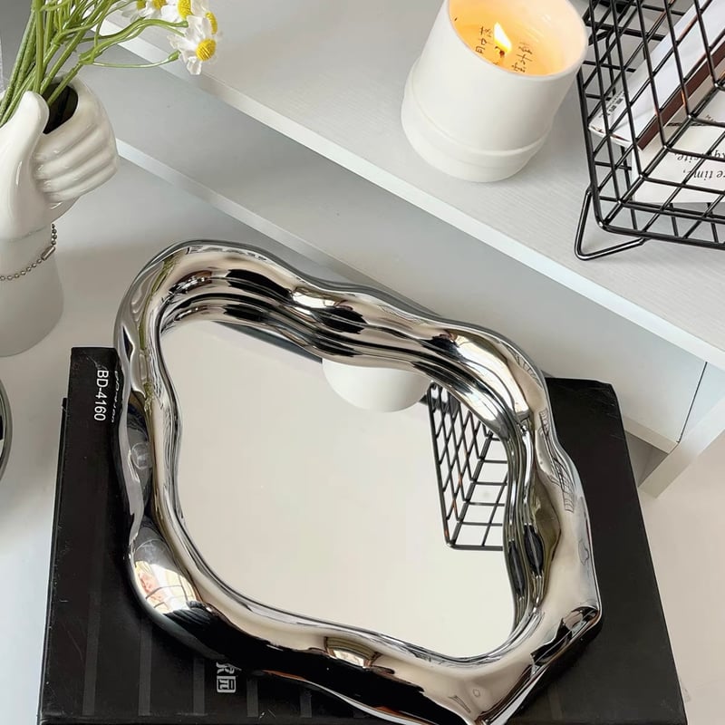 シルバー ニュアンス フレーム ミラー 鏡 卓上 壁掛け | 70PARK