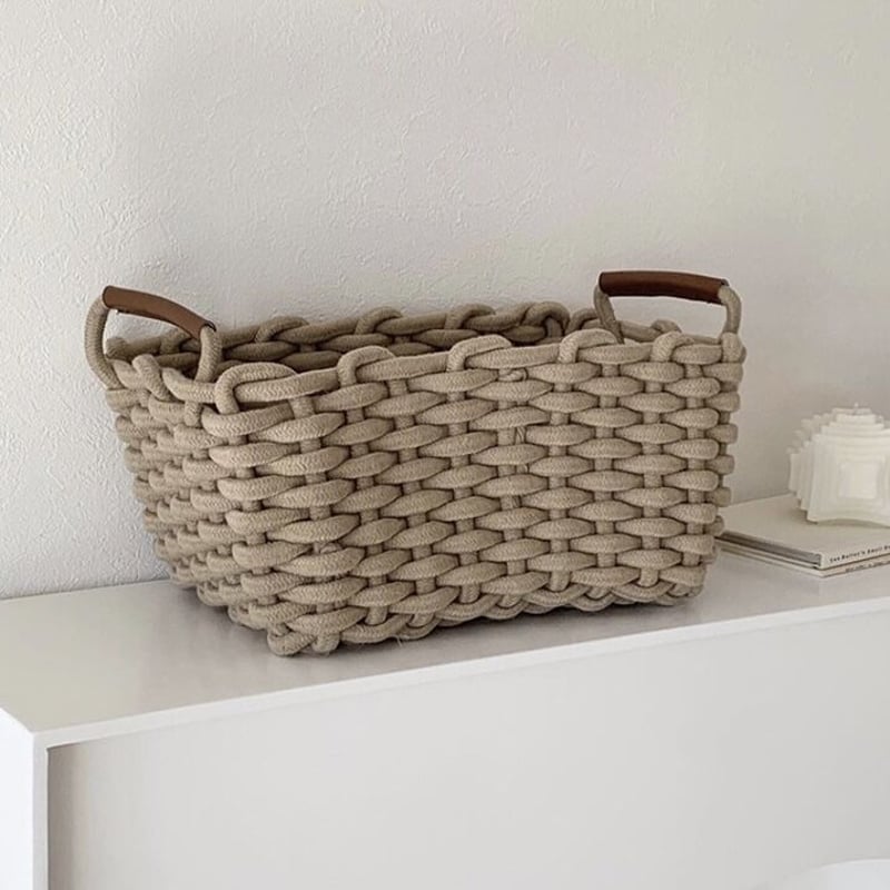 ロープ編み 持ち手付 小物入れ ラージ バスケット 全4色 収納