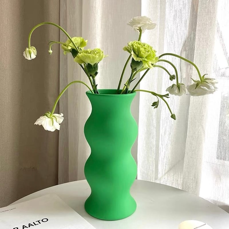 うねうね マット カラー セラミック フラワーベース 全2色 花瓶