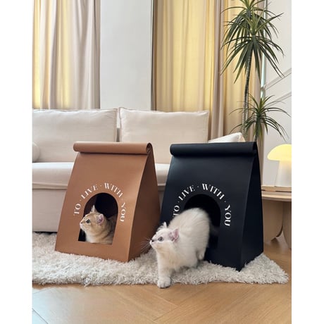 #ペーパーバッグ風 キャットハウス 全2色 猫ハウス 爪とぎ ハウス 折りたたみ
