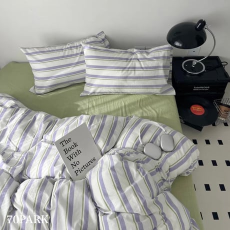 【即納】#パープル マルチ ストライプ コットン 布団カバーセット 全2サイズ オールシーズン