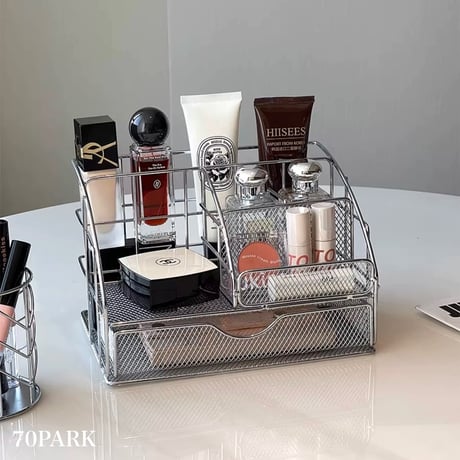 #スチール メッシュ 引き出し コスメ 収納 マルチ ラック シルバー