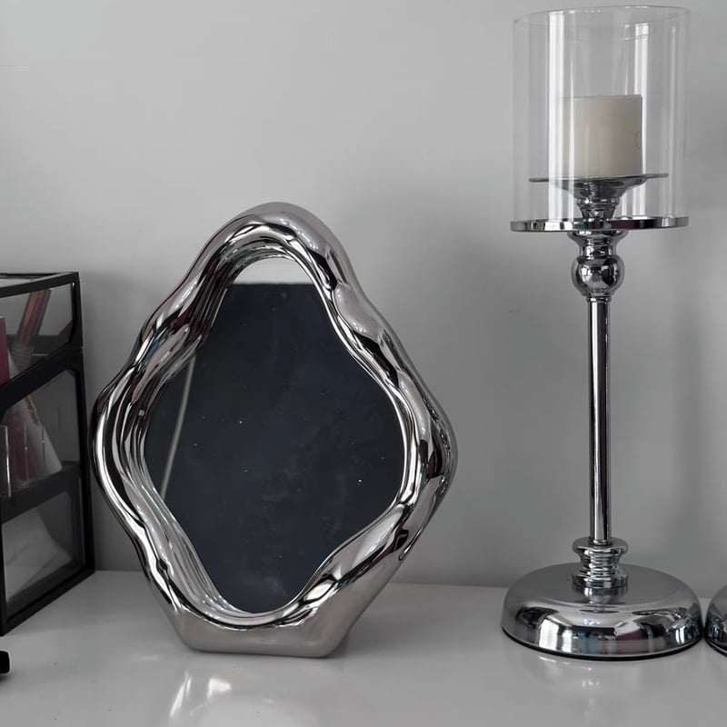 シルバー ニュアンス フレーム ミラー 鏡 卓上 壁掛け | 70PARK