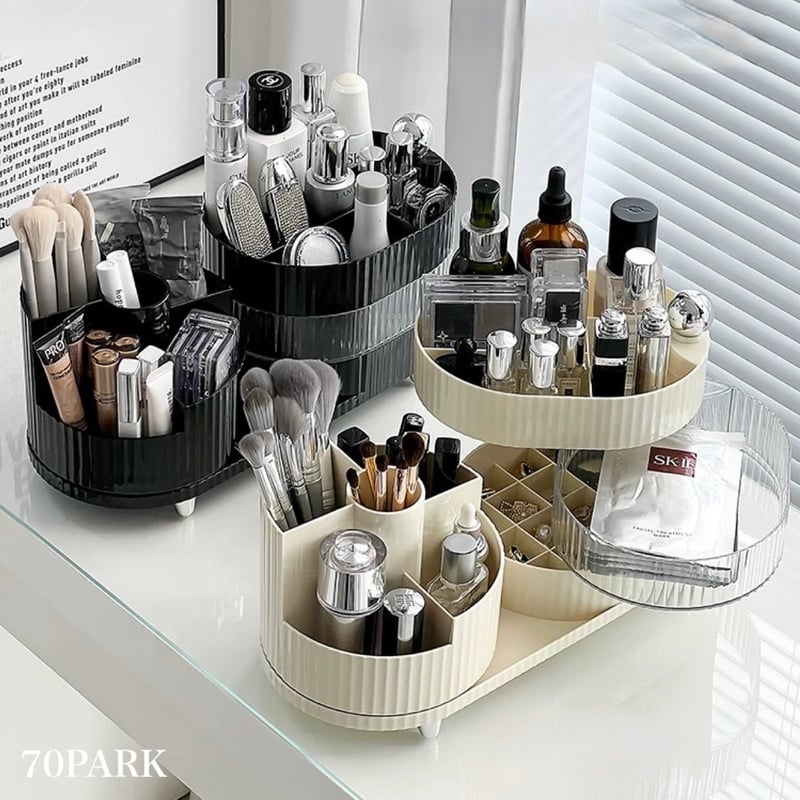 360度 回転 ブラシスタンド付 スライド コスメ 収納 トレイ 全2色 | 70PARK